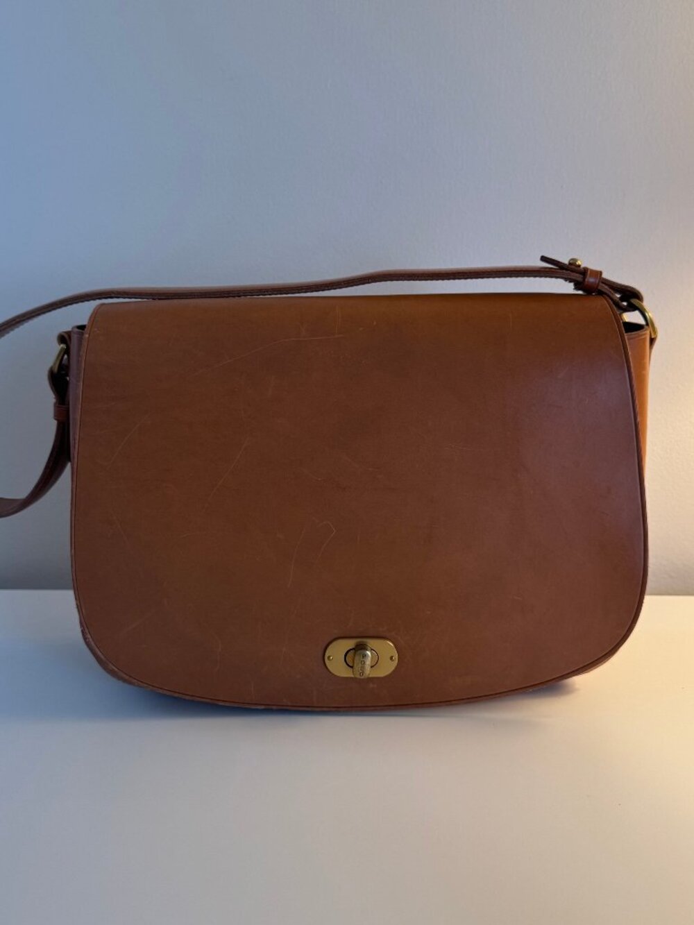 Ralph Lauren Polo Large Saddle Flap Bag Natural Leather Excellent Vintage Cond.